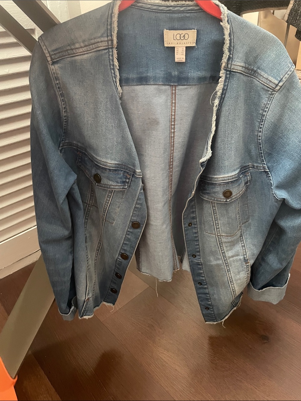 Light Wash Denim Jacket by LOGO with Raw Edge Detail
